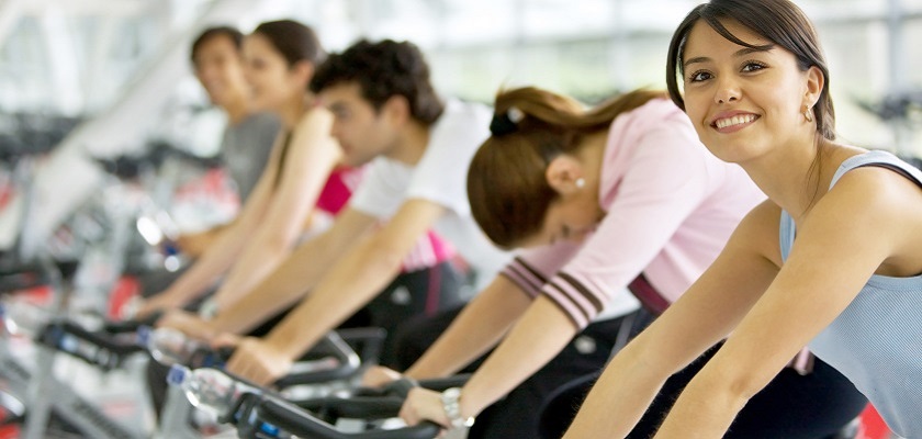 Students in a spinning class